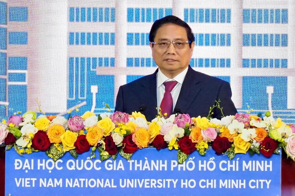 Thủ tướng Phạm Minh Chính phát biểu tại Lễ kỷ niệm 30 năm thành lập của ĐHQG TPHCM. Ảnh: HOÀNG HÙNG z6344015143136_0f41e7d5c3580f48154f4b390b65d388.jpg