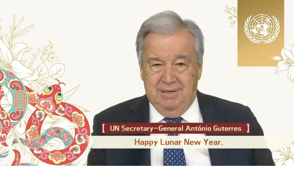 Tổng Thư ký Liên hợp quốc Antonio Guterres gửi thông điệp chúc mừng Tết Nguyên đán Ất Tỵ 2025. Ảnh: TÂN HOA XÃ 