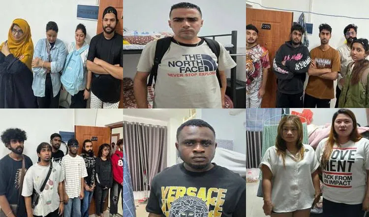 Các đối tượng bị bắt giữ trong cuộc đột kích của cơ quan chức năng Campuchia. Ảnh: KHMER TIMES