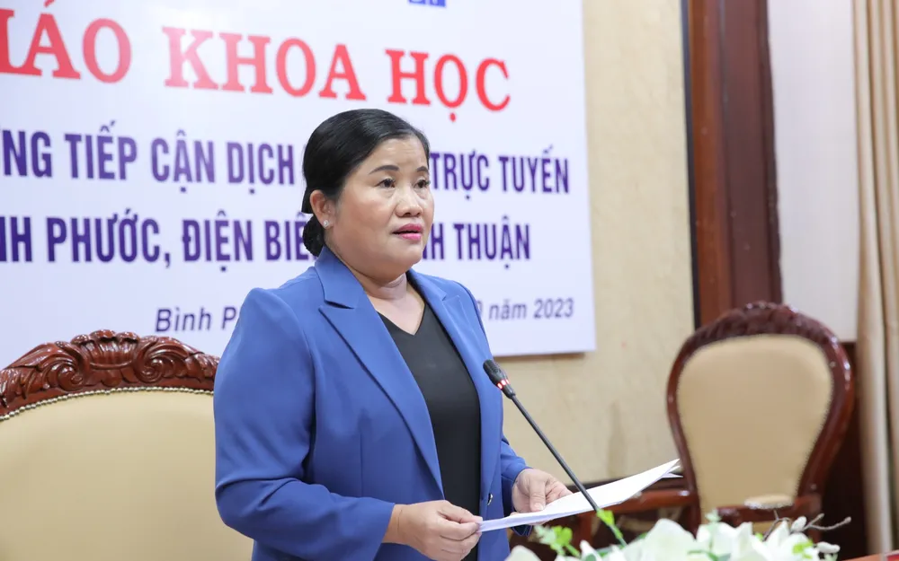 Bà Trần Tuệ Hiền, Chủ tịch UBND tỉnh Bình Phước phát biểu tại hội thảo