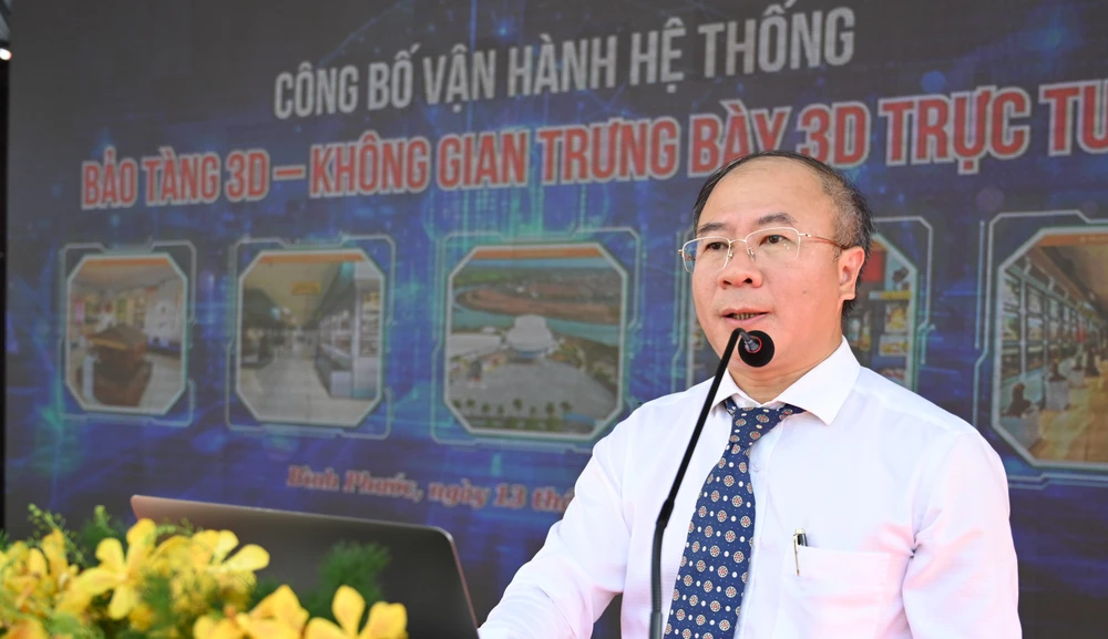 លោក Nguyen Minh Quang ប្រធានមន្ទីរវិទ្យាសាស្ត្រ និងបច្ចេកវិទ្យាខេត្ត Binh Phuoc ថ្លែងក្នុងពិធីប្រកាសប្រតិបត្តិការប្រព័ន្ធសារមន្ទី 3D។ - 2.JPG