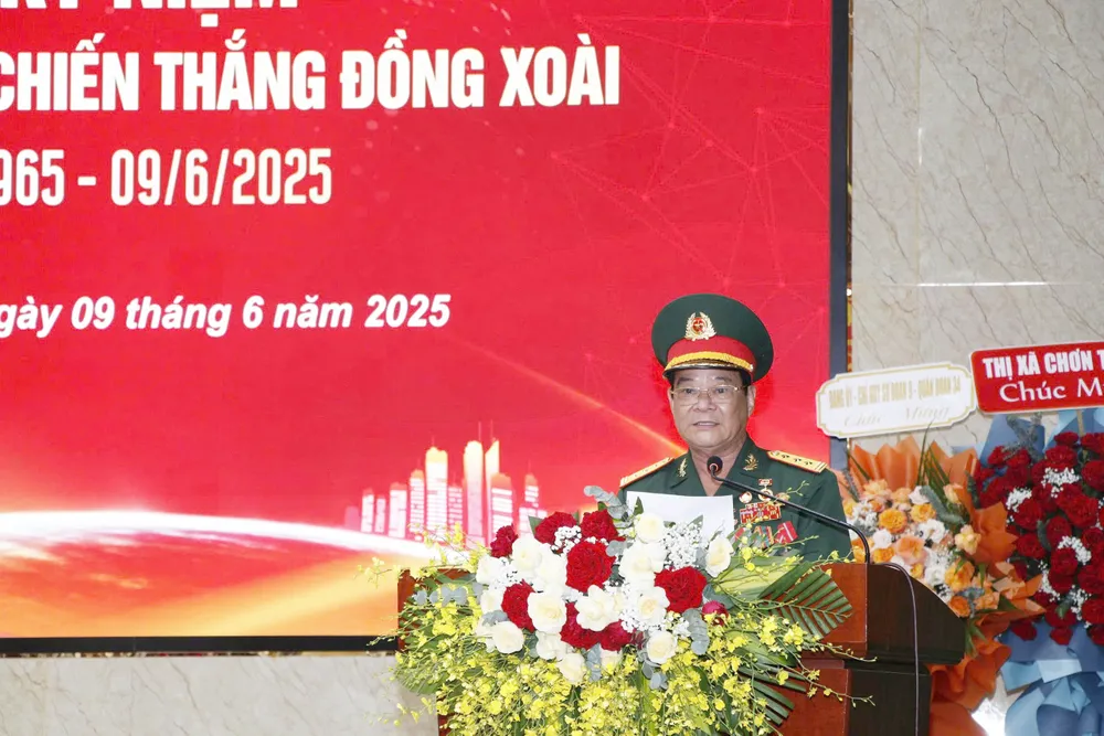 Đại diện cựu chiến binh tiêu biểu từng tham gia chiến đấu góp phần vào chiến thắng Đồng Xoài phát biểu tại buổi lễ - 3.jpg