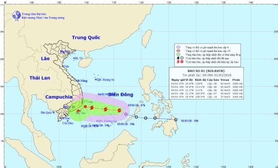 Bolaven storm direction in the East Sea on January 3 (Photo: nchmf)Bolaven storm direction in the East Sea on January 3 (Photo: nchmf)