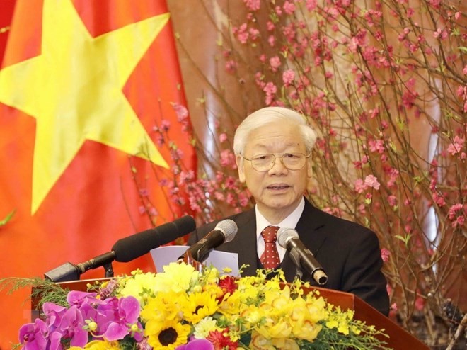 Party General Secretary Nguyen Phu Trong speaks at the meeting. (Source: VNA)