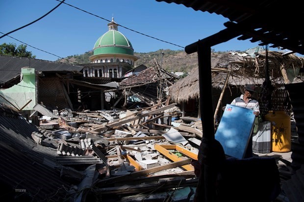 The rubble left by an earthquake on Lombok Island in 2018 (Photo: Xinhua/VNA)