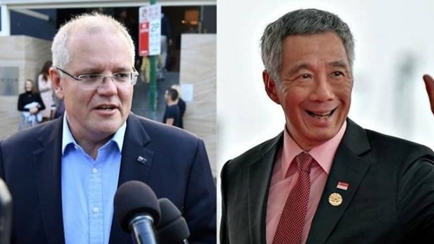 Composite image of Singapore PM Lee Hsien Loong (R) and Australia PM Scott Morrison (Photo: AFP)