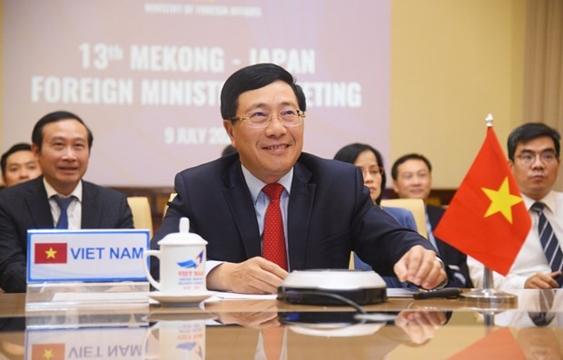 Vietnamese Deputy Prime Minister and Minister of Foreign Affairs Pham Binh Minh co-chairs the 13th Mekong - Japan Ministerial Conference on July 9 (Photo: VNA)