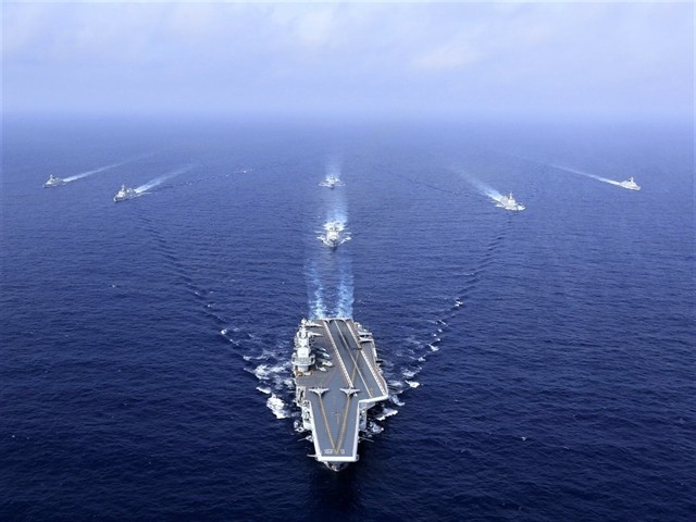 China's Liaoning aircraft carrier sailing during a drill in the South China Sea in 2018. (AFP/VNA Photo)