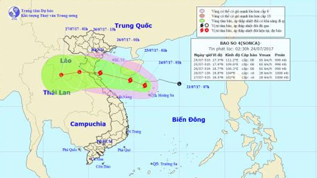 Bão số 4 hướng vào Bắc Trung bộ