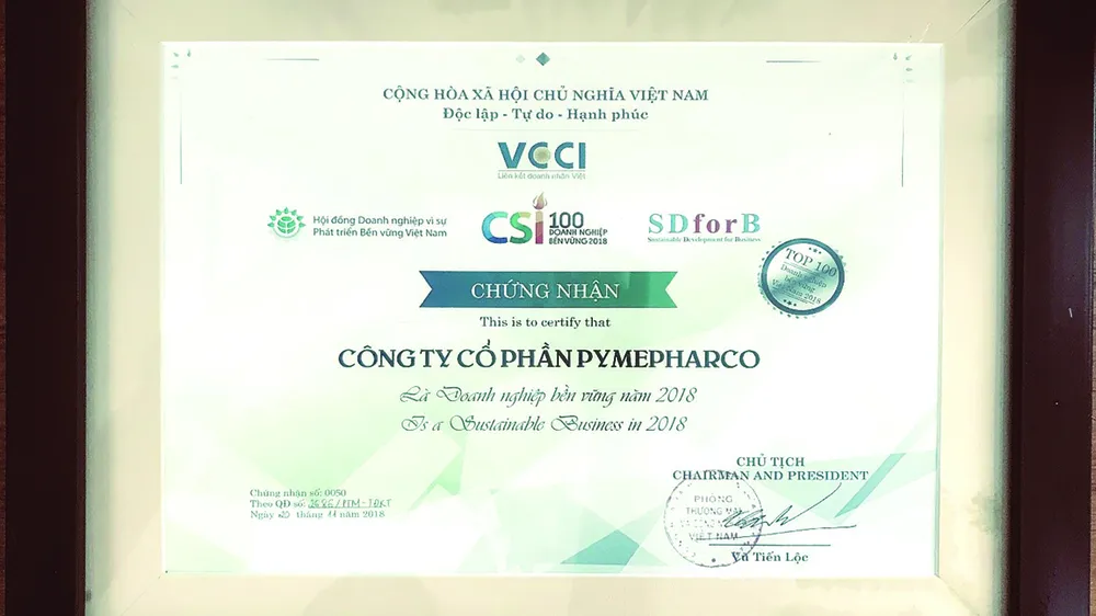 PYMEPHARCO lần thứ ba liên tiếp đạt tốp 100 Doanh nghiệp phát triển bền vững nhất Việt Nam ảnh 1