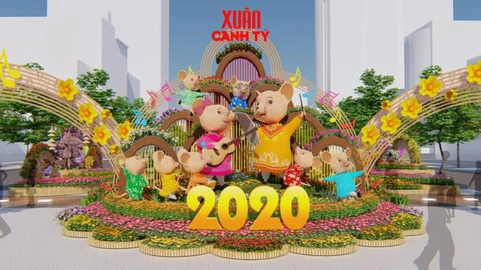 Phối cảnh 3D tạo hình chuột trên trục đường Nguyễn Huệ trong Tết Nguyên Đán 2020. Ảnh: Saigontourist.