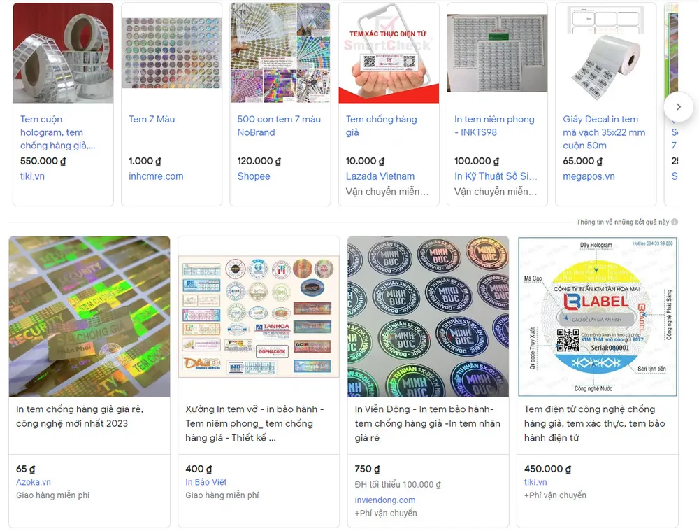 Tem chống hàng giả được rao bán trên chợ mạng Tem chống hàng giả được rao bán trên chợ mạng