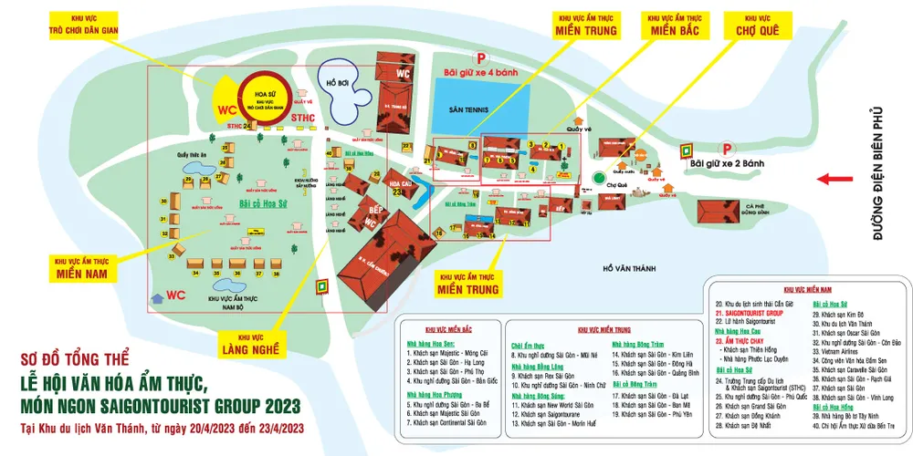 Sơ đồ lễ hội phân chia cụ thể các khu vực, các gian hàng ẩm thực Sơ đồ lễ hội phân chia cụ thể các khu vực, các gian hàng ẩm thực