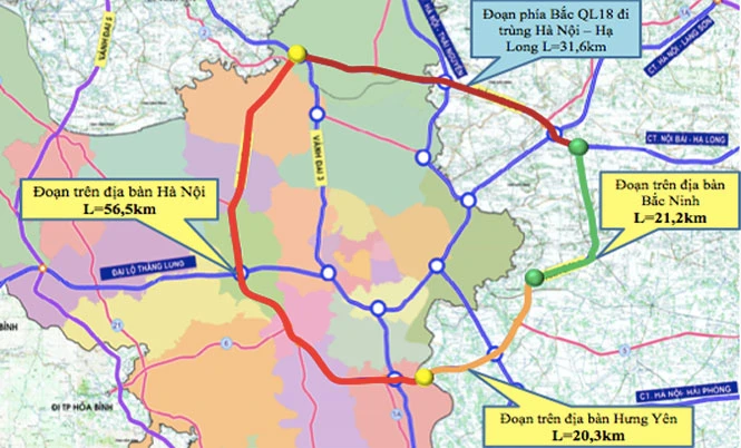 Hướng tuyến đường Vành đai 4 đi qua các tỉnh và thành phố Hà Nội