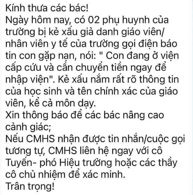 Sở GD-ĐT Hà Nội lên tiếng về chiêu lừa đảo “con đang cấp cứu, chuyển tiền gấp”