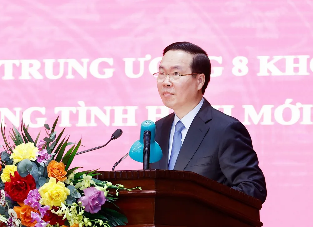 Chủ tịch nước Võ Văn Thưởng phát biểu chỉ đạo tại hội nghị. Ảnh: VIẾT CHUNG Chủ tịch nước Võ Văn Thưởng phát biểu chỉ đạo tại hội nghị. Ảnh: VIẾT CHUNG