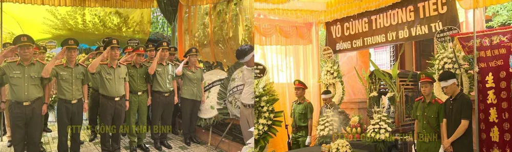 Lãnh đạo Công an tỉnh Thái Bình viếng Trung úy Đỗ Văn Tú. Ảnh: CATB Lãnh đạo Công an tỉnh Thái Bình viếng Trung úy Đỗ Văn Tú. Ảnh: CATB