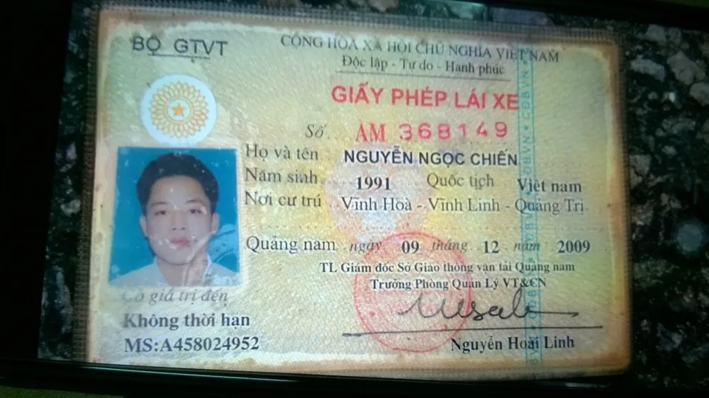 Giấy phép lái xe của Nguyễn Ngọc Chiến.