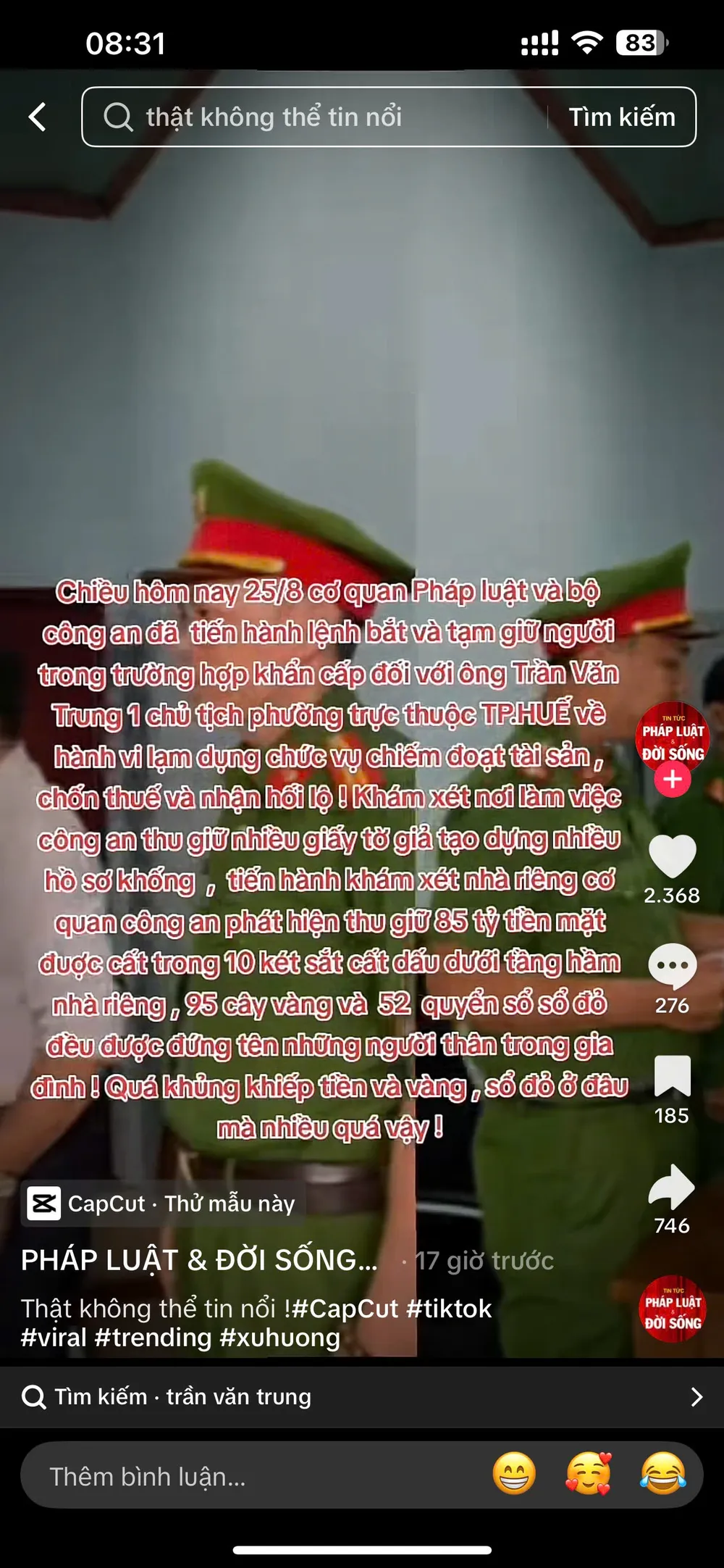 Công an TP Huế điều tra kênh TikTok PHÁP LUẬT & ĐỜI SỐNG đăng tin sai sự thật IMG_20250826_105833.jpg