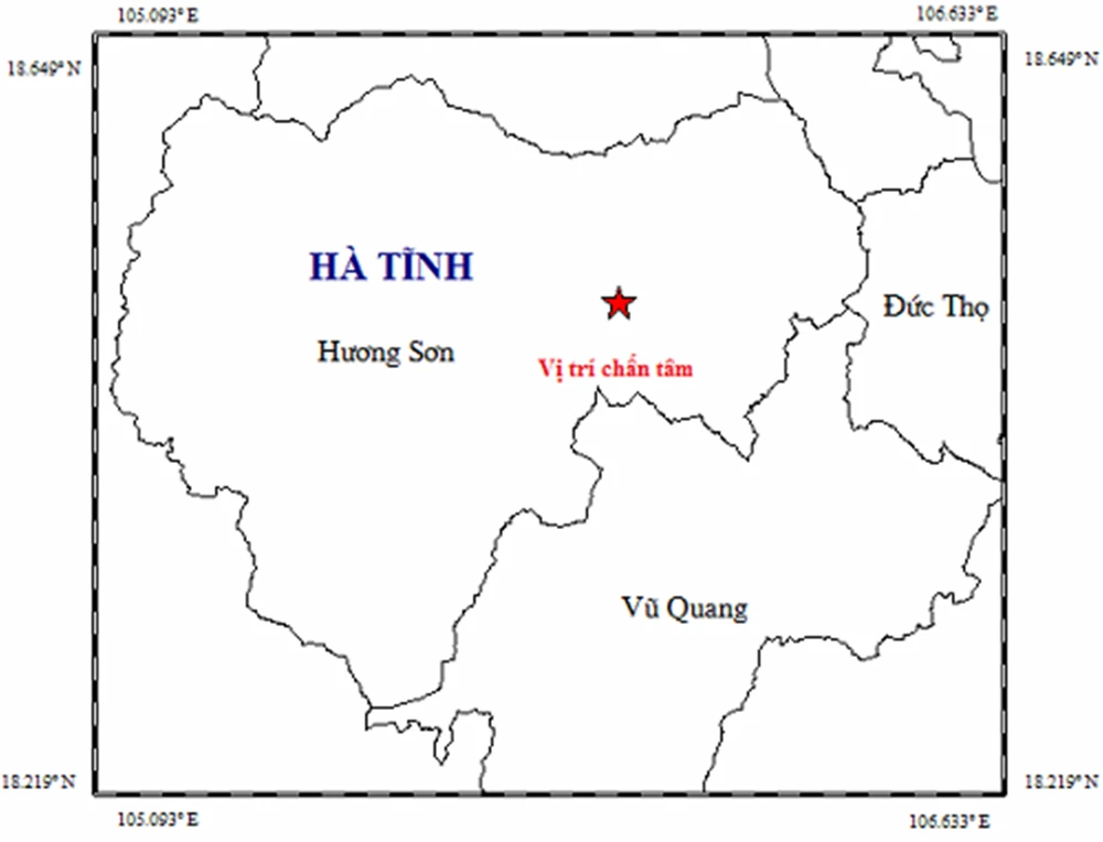 Bản đồ vị trí chấn tâm động đất. Ảnh: Viện vật lý Địa cầu