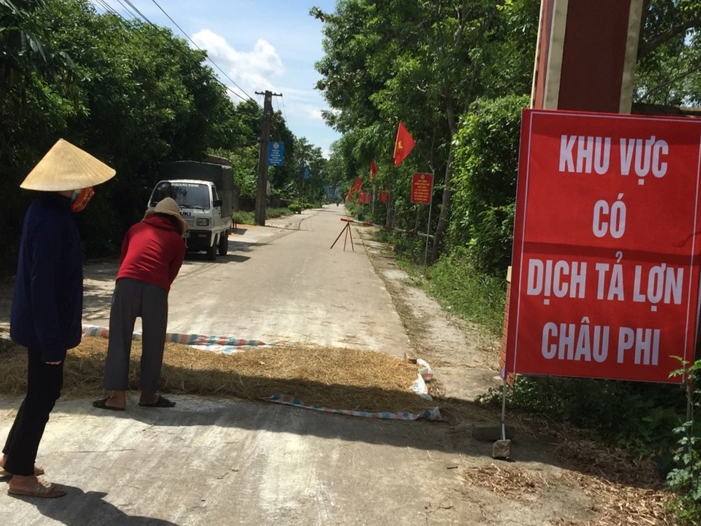 Lập biển báo khu vực có dịch tả heo châu Phi ở huyện Nghi Xuân, tỉnh Hà Tĩnh