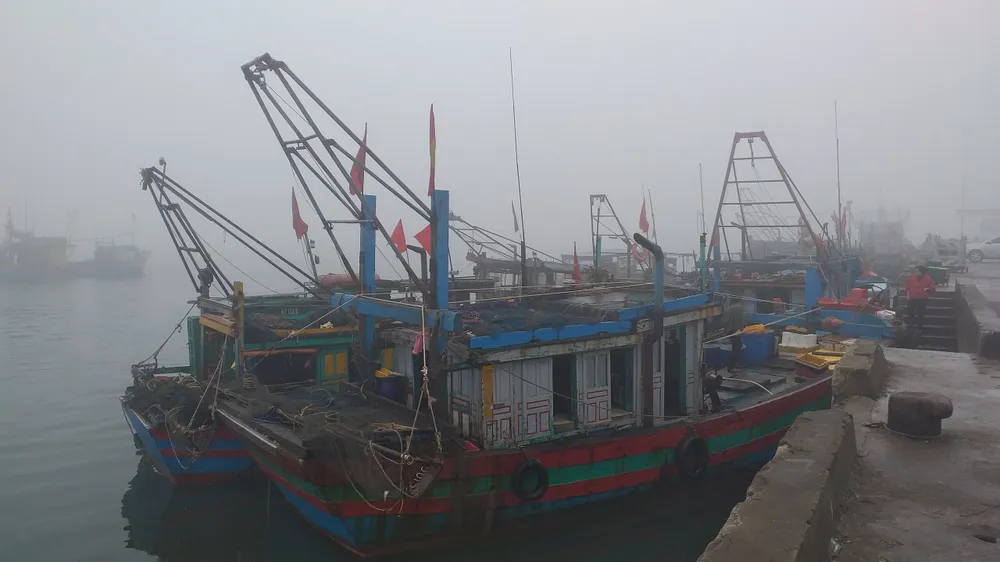 Sương mù dày đặc ở vùng cửa biển Cửa Sót (Lộc Hà, Hà Tĩnh)