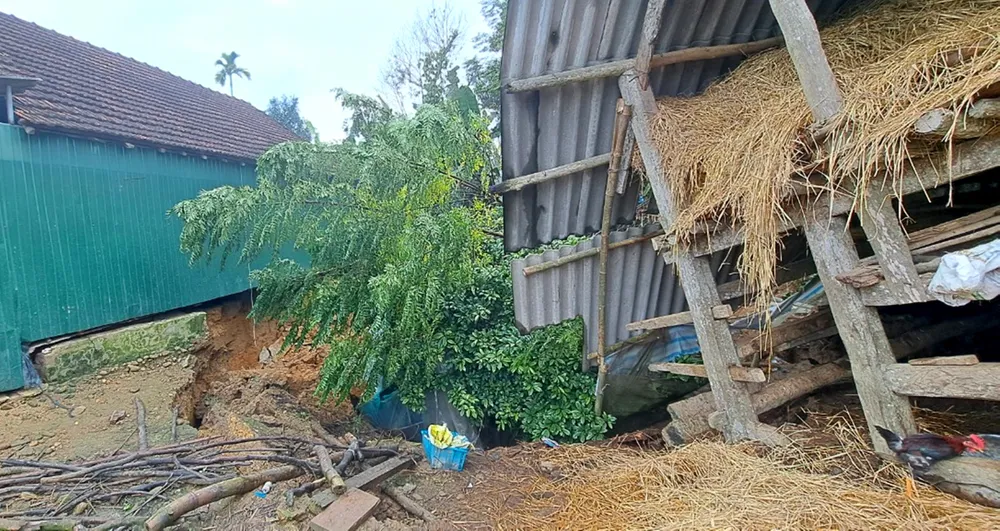 Chuồng chăn nuôi bị nghiêng về phía hố sụp lún