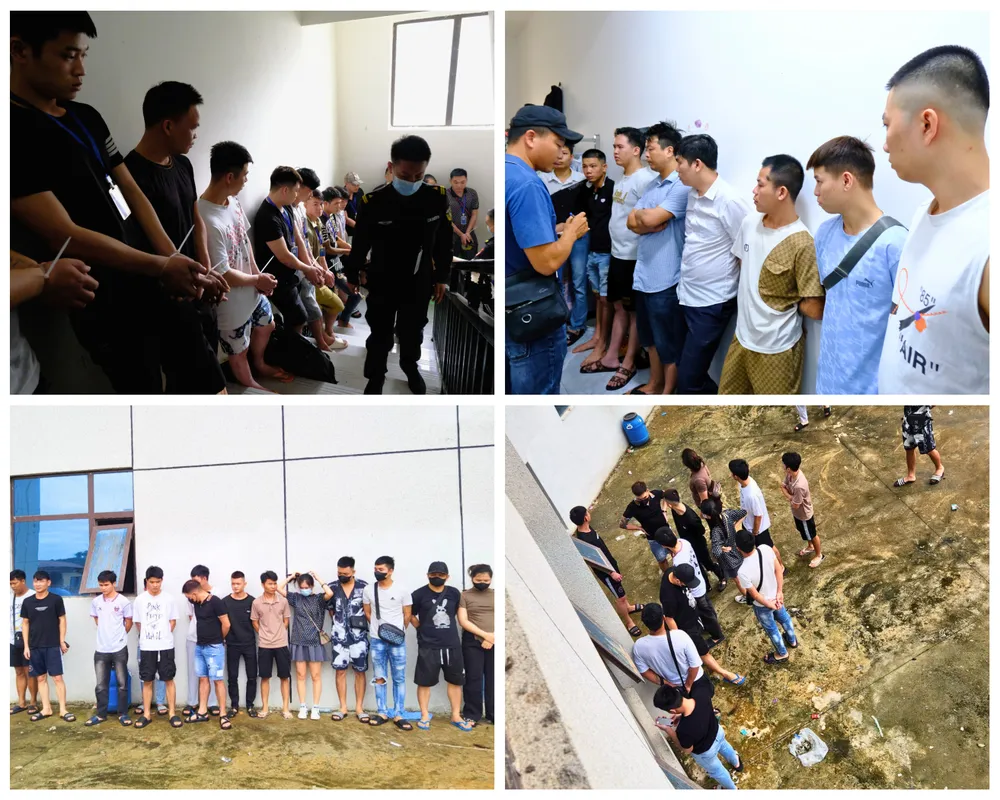 Lực lượng chức năng bắt giữ các đối tượng trong đường dây lừa đảo lực lượng chức năng bắt giữ các đối tượng bỏ chạy theo hướng cầu thang bộ, ban công.. (2).jpg