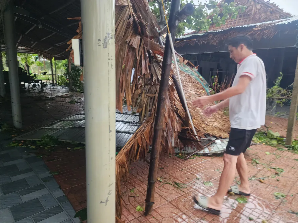 Nhiều mái che nhà hàng ở Khu du lịch biển Xuân Thành bị đổ sập 20250826_062441.jpg