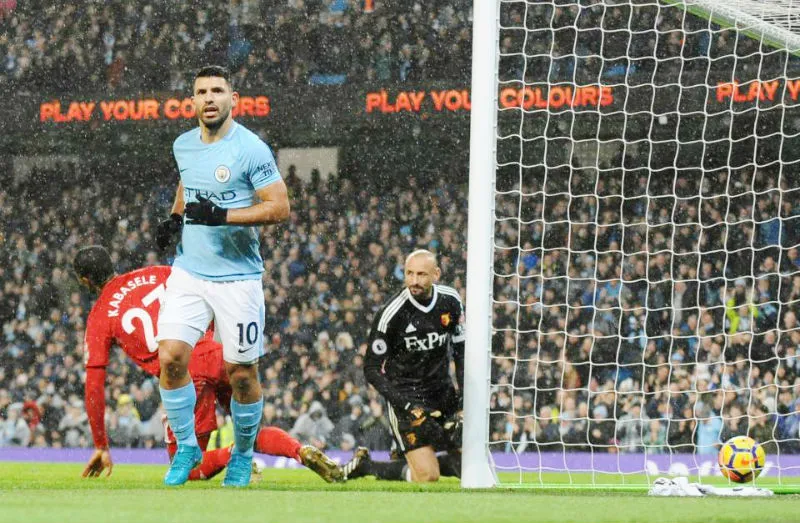 Sergio Aguero gần đây khá bình lặng khi ăn mừng bàn thắng. Ảnh: Getty Images