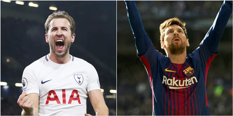 Kane (trắng) đang vượt Messi trong cuộc đua Chiếc giày Vàng 2018.