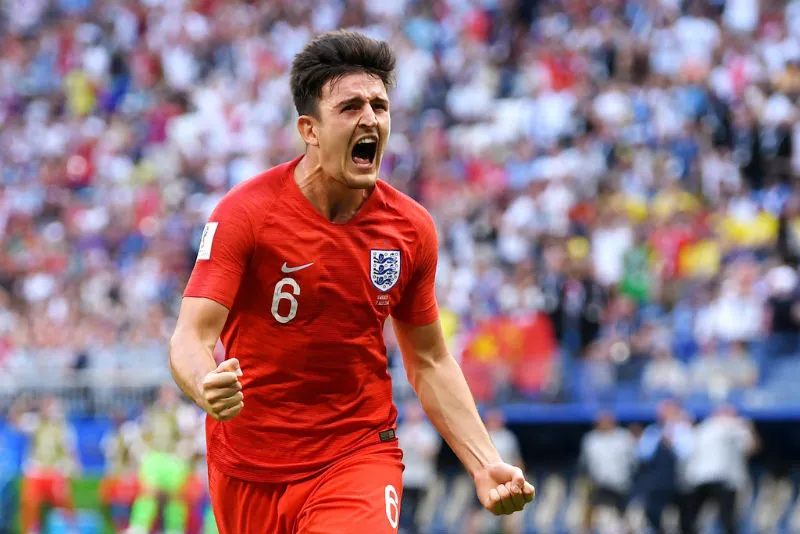 Harry Maguire ghi bàn vào lưới Thụy Điển ở tứ kết World Cup 2018. Ảnh: Getty Images