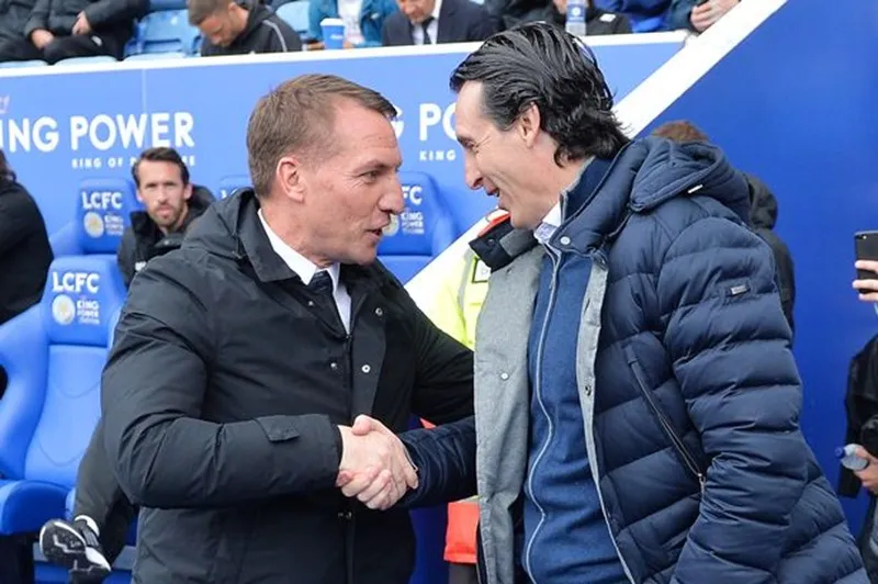 Brendan Rodgers (trái) trong lần đánh bại Unai Emery mới đây. Ảnh: Getty Images