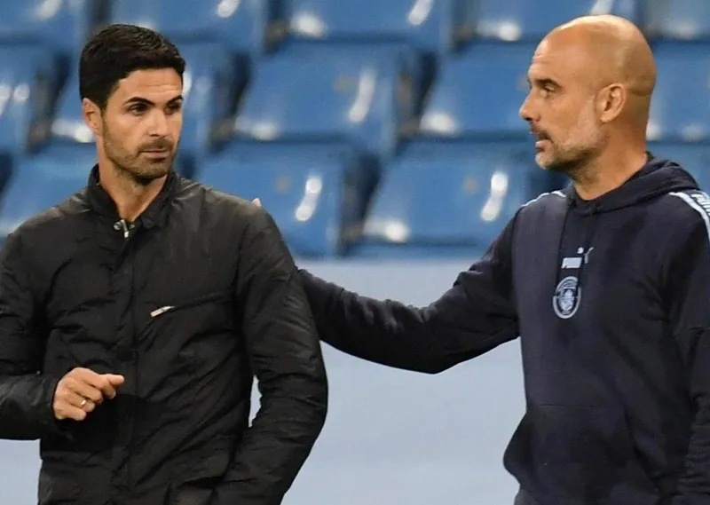 Mikel Arteta và Pep Guardiola gặp lại nhau trên cương vị HLV. Ảnh: Getty Images