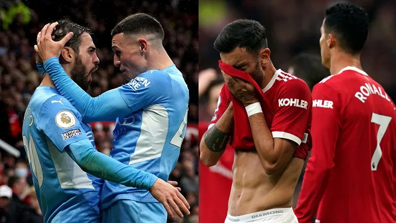 Hình ảnh lột tả rõ thái cực của trận derby Manchester vào thứ bảy.
