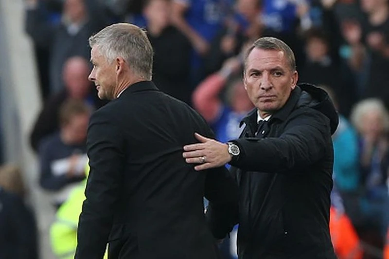 HLV Brendan Rodgers trong trận thắng 4-2 trước đội của Ole Gunnar Solskjaer ở lượt đi mùa này. Ảnh: Getty Images