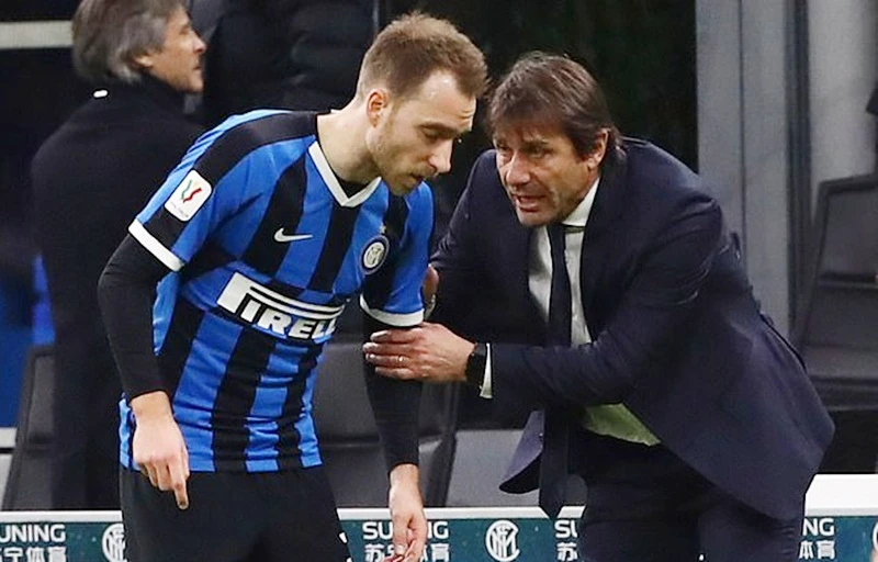 HLV Antonio Conte và Christian Eriksen khi còn làm việc tại Inter Milan.