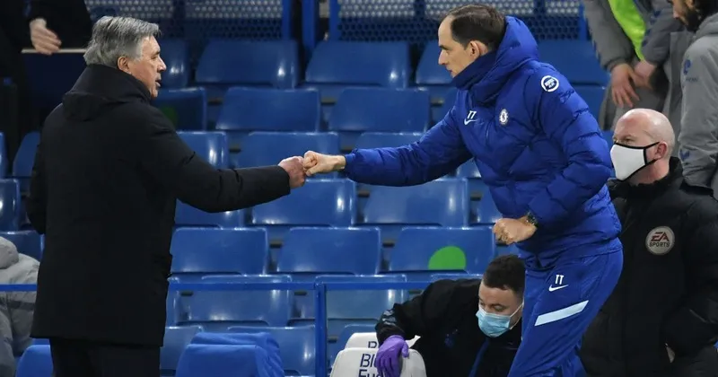  HLV Thomas Tuchel đối đầu Carlo Ancelotti khi còn dẫn dắt Everton ở mùa qua.