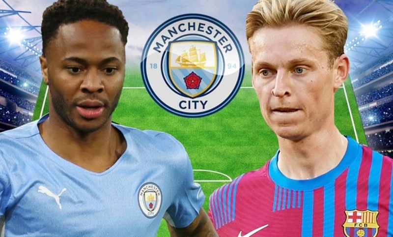 Frenkie De Jong đến Man.City và Raheem Sterling (trái) sẽ ngược hướng đến Barca?