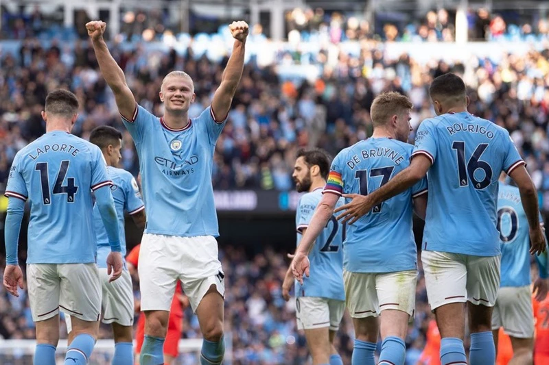 Erling Haaland không thể bị ngăn cản khi Man.City chơi trên sân nhà. Ảnh: Getty Images