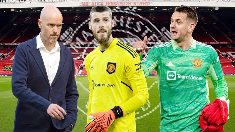 HLV Erik ten Hag có thể phải sử dụng thủ môn số 3 Tom Heaton (phải) trong giai đoạn tiền mùa giải.