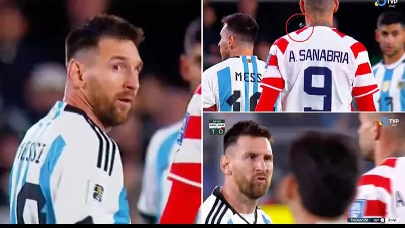 Lionel Messi và tình huống tranh cãi với tiền đạo Antonio Sanabria của Paraguay.