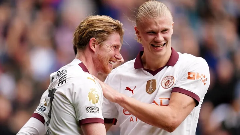 Kevin De Bruyne và Erling Haaland cùng nhau ghi bàn làm nên chiến thắng tại Crystal Palace. Kevin De Bruyne.jpg