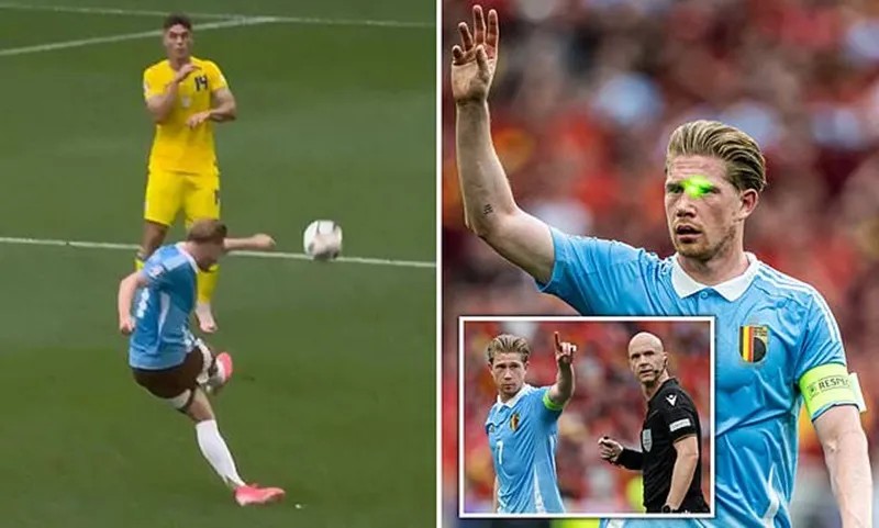 De Bruyne cho biết bị phân tâm bởi tia laser chiếu vào mặt. De Bruyne1.jpg