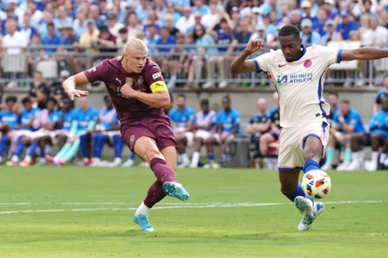 Cú hat-trick của Erling Haaland đã giúp Man.City dễ dàng đánh bại Chelsea 4-2. Erling Haaland.jpg