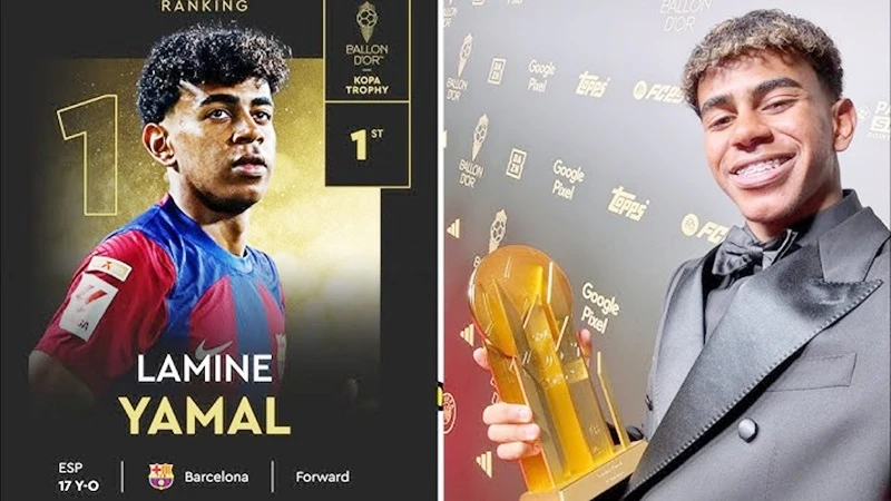Lamine Yamal của Barcelona đã trở thành người trẻ nhất từng giành giải thưởng Kopa Trophy. Lamine Yamal1.jpg