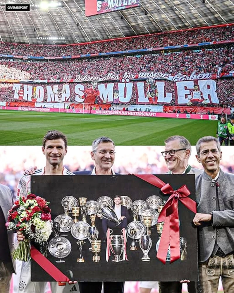 Bayern Munich đã vinh danh tiền đạo Thomas Muller trước trận đấu trên sân nhà cuối cùng của anh vào thứ Bảy. Bayern Munich1.jpg