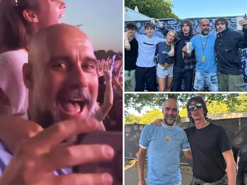 HLV Pep Guardiola tỏ ra rất thoải mái và hào hứng khi góp mặt tại buổi hòa nhạc của Oasis.