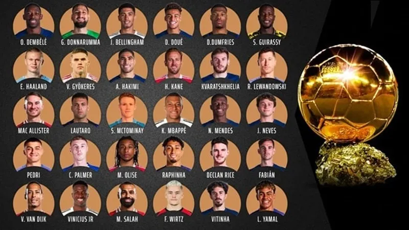 Danh sách 30 đề cừ Quả bóng vàng nam