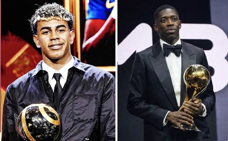 Lamine Yamal và Ousmane Dembele nhận giải ở Quả bóng vàng Dubai